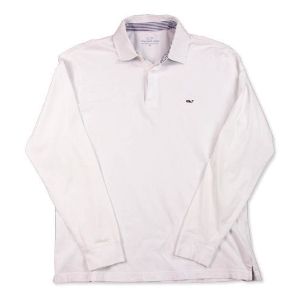 Vineyard Vines Mens M White Solid Stretch Pima Cotton Polo LS Shirt‎